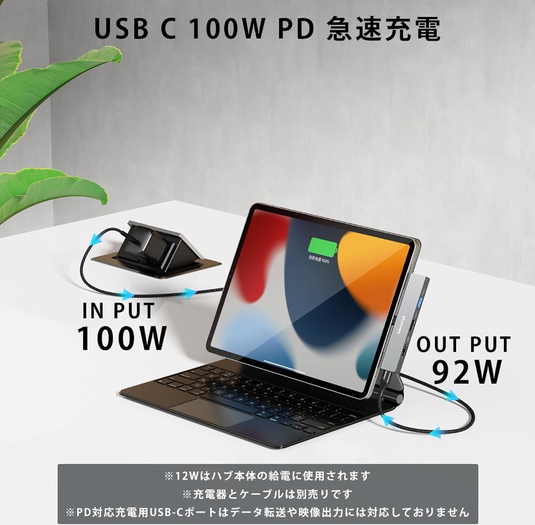 Teleadapt iPadPro専用ハブ5-IN-1TypeCiPad Mini6USB Cハブ100WPD 4K HDMI出力3.5mmオーディオジャック搭載 USB 2.0/3.0 データ転送A31