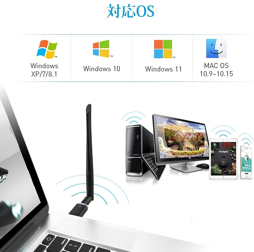WiFi 無線LAN 子機1300Mbps USB3.0 WIFIアダプターデュアルバンド5G/2.4G 802.11AC高速通信5dBi 360°回転アンテナ Windows、Mac対応 A39の画像5