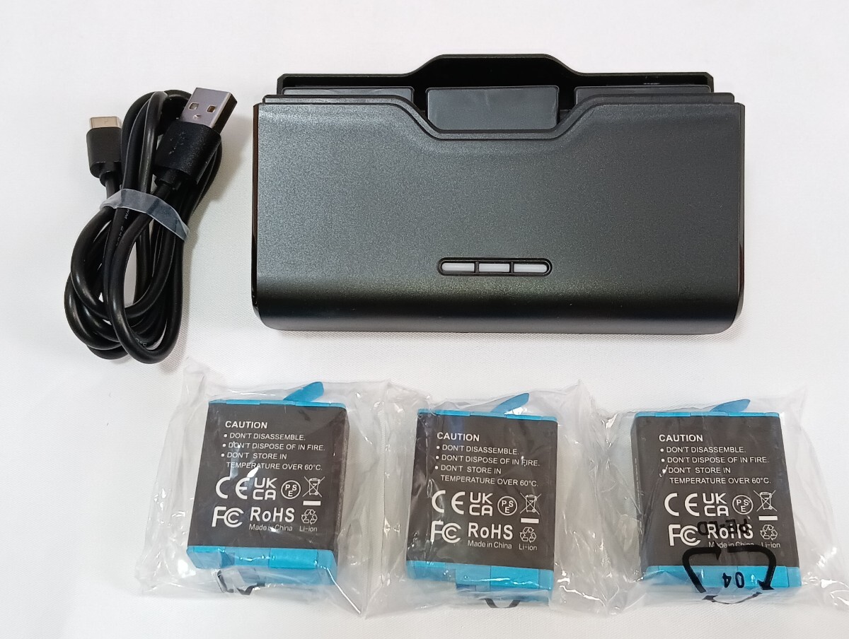 Powerextra GoPro Hero 11/Hero 10/Hero 9 battery 3 piece +3 port USB charger 1 piece set 2250mAh 3 port USB charger same time charge possibility A46