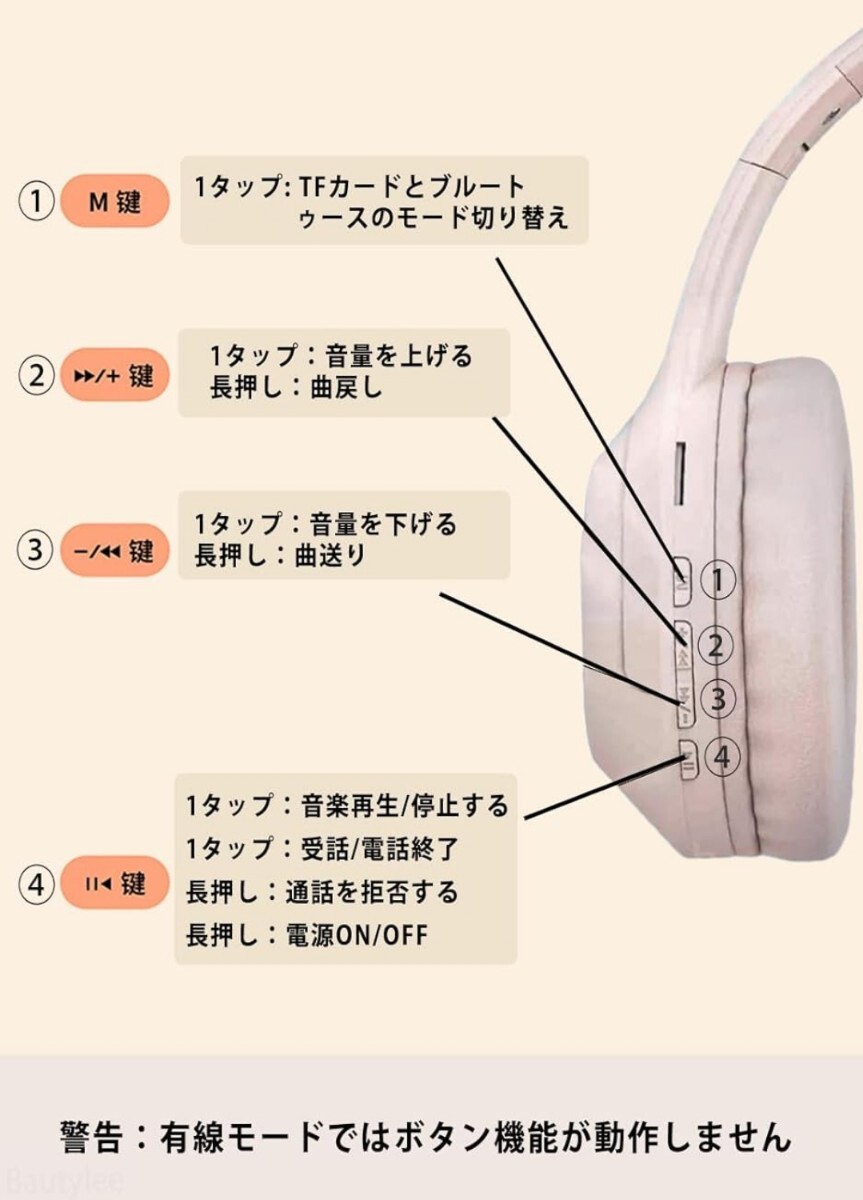 ワイヤレスヘッドホンBluetooth5.3 /HiFiステレオ重低音/軽量/折り畳み可能/内蔵マイク付き/無線 3.5mmAUX有線両用日本語説明書 ピンクA43