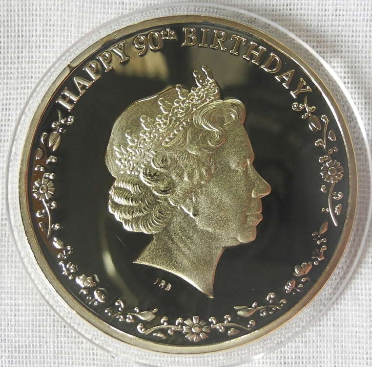 カナダ コレクションコイン エリザベス女王誕生90周年 記念金メダル カラー 1oz 1オンス 24金メッキ メイプルリーフ（検 金貨の画像2