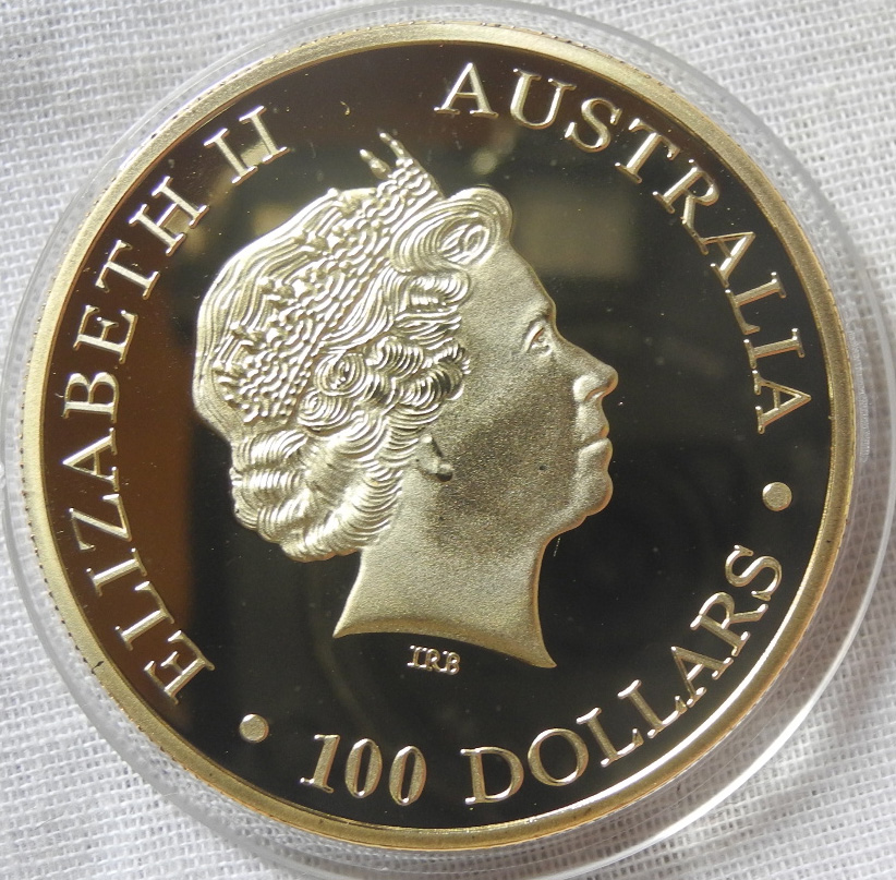オーストラリア カンガルー 100ドル金貨 24金メッキ レプリカコイン 1oz 1オンス エリザベス女王二世の画像2