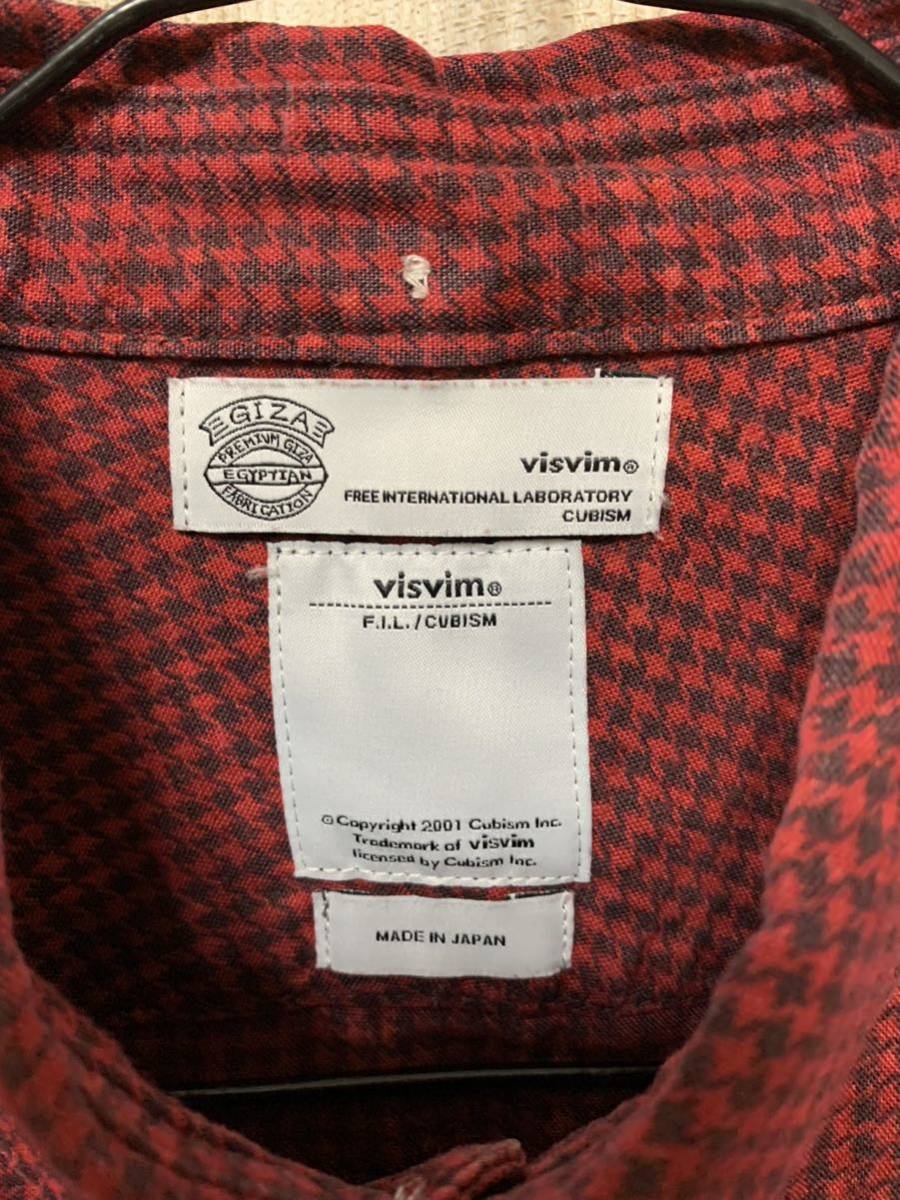 visvim 5-NATION SHIRT GIZA Ox ヴィズヴィム 総千鳥柄 長袖シャツ サイズ1 S レッド 赤の画像3