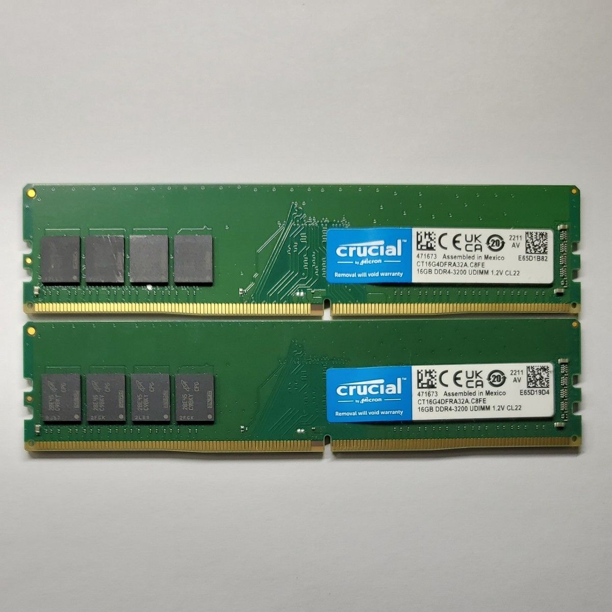 【ジャンク2枚で32GB】DDR4-3200 16GB×2枚　デスクトップ用メモリ