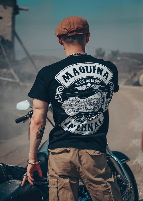 ヨーロピアン&アメリカンモーターサイクル高耐久半袖Tシャツ、メンズロック、アメリカンレトロコットンハーレーバイク_画像2