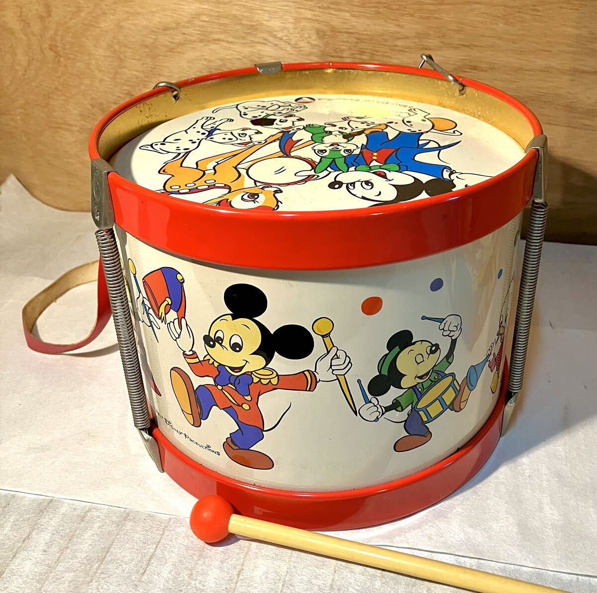 ディズニー 昭和レトロ 太鼓 たいこ 箱付 幼児 おもちゃ オモチャ ドラム 金属製の画像2