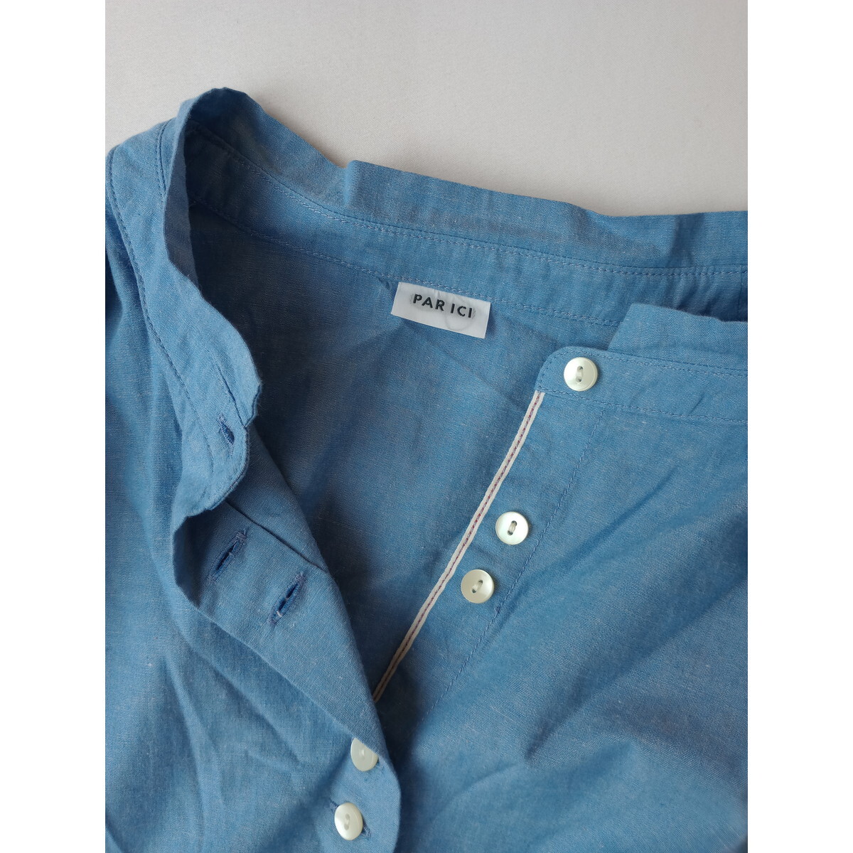 PAR ICI パーリッシィ「青い空と眩しいわたし」コットン 綿 100％ ダブルスタンドカラー シャツ 長袖 日本製 M ブルー (52Y+8644)の画像4