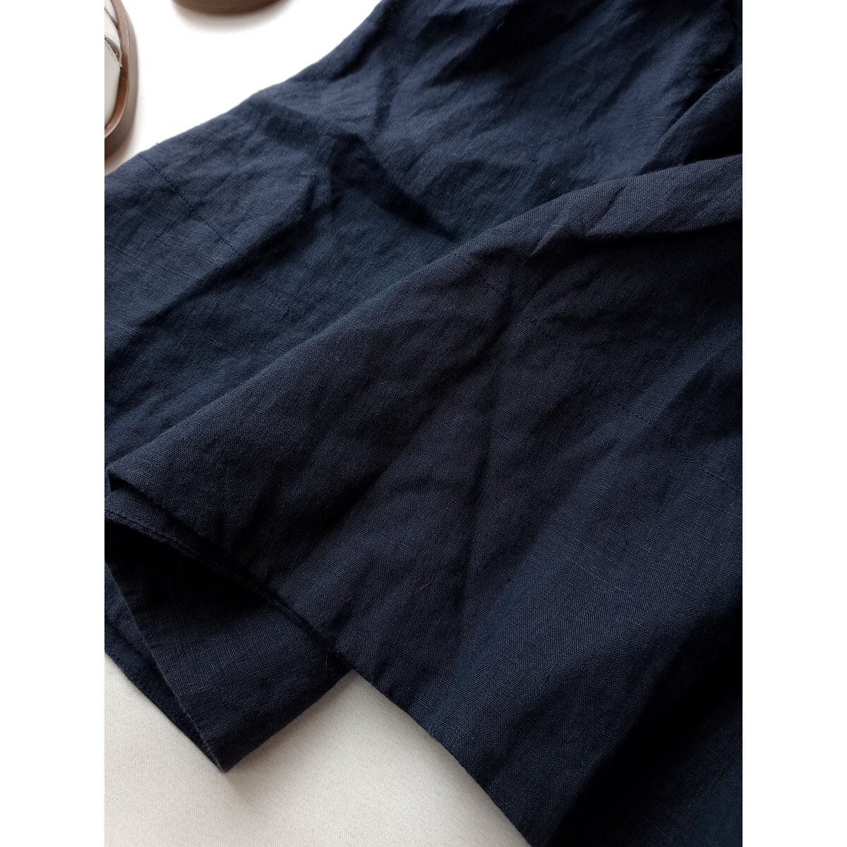 マーガレットハウエル MARGARET HOWELL「ほどよい抜け感と女性らしさ」リネン100％ 半袖 ロング シャツ ワンピース ネイビー 1 (60K+8345)の画像3