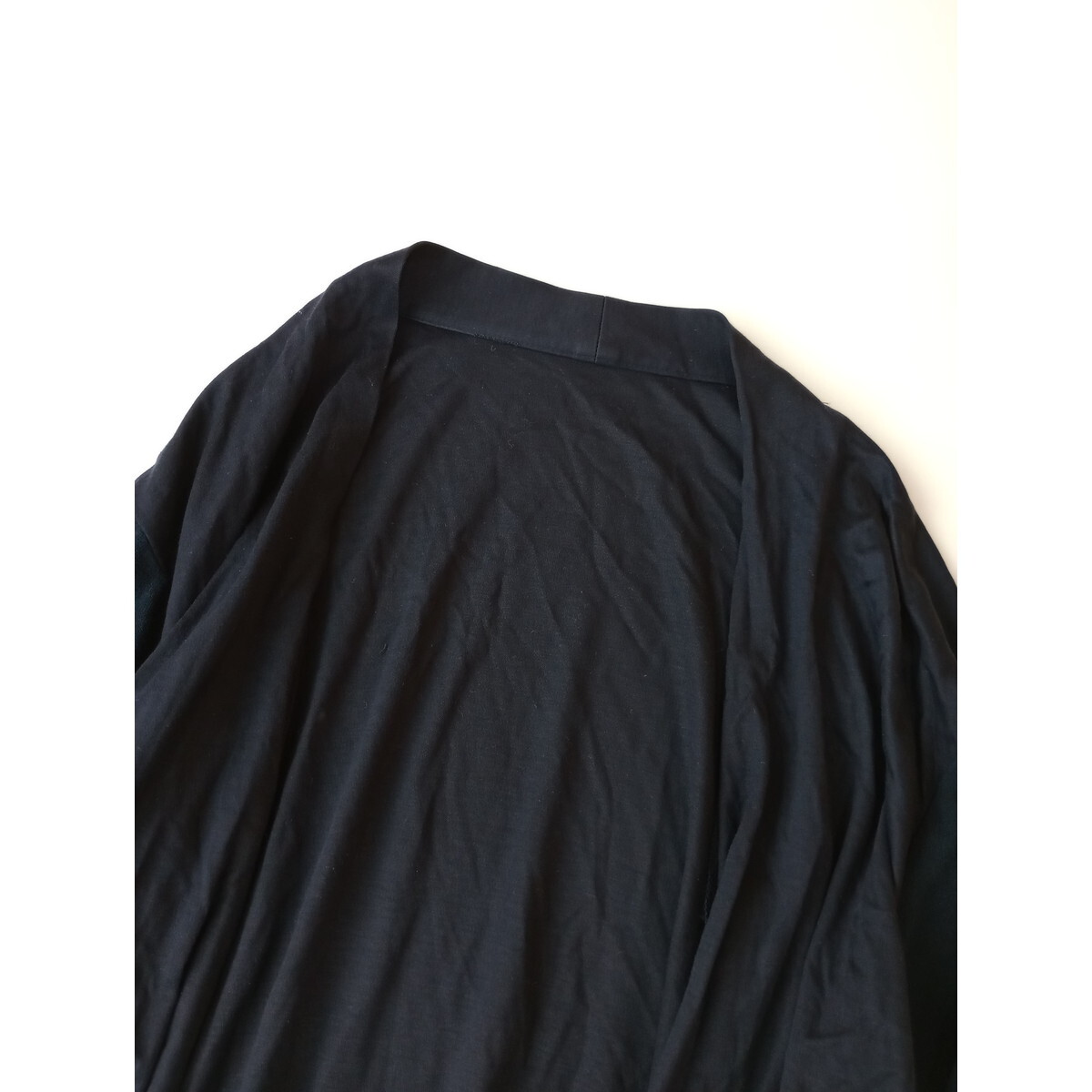 laf... ラエフ「これこれ！わたしの味方服」異素材使い ドッキング ロング 長袖 カーディガン 羽織り 44 日本製 ネイビー 紺 (24K+0624)の画像2