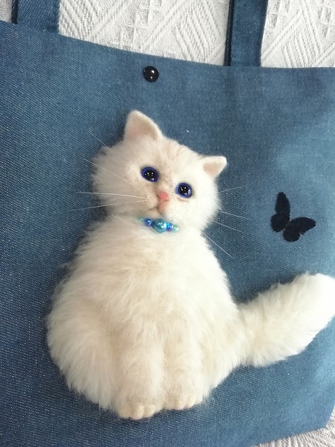 羊毛フェルト 猫 猫ちゃんデニムトートバッグ・バッグの画像6