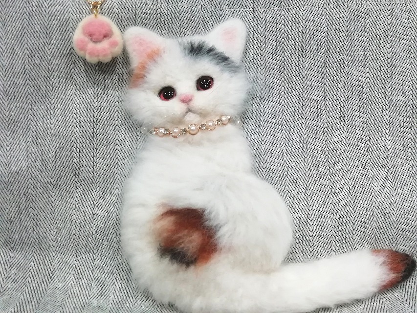 羊毛フェルト　猫　猫ちゃんトートバッグ・肉球チャーム付_画像5