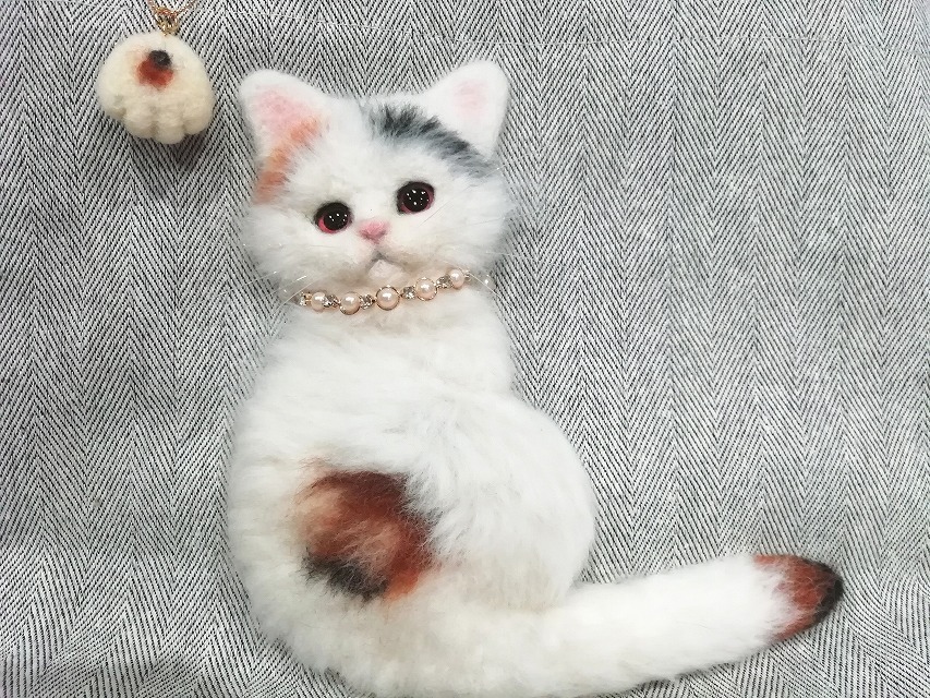 羊毛フェルト 猫 猫ちゃんトートバッグ・肉球チャーム付の画像8