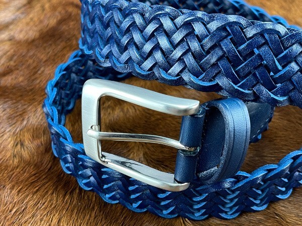  select exhibition *DT-587A. original leather blue meat thickness compilation included mesh middle narrow leather belt HQ Leather