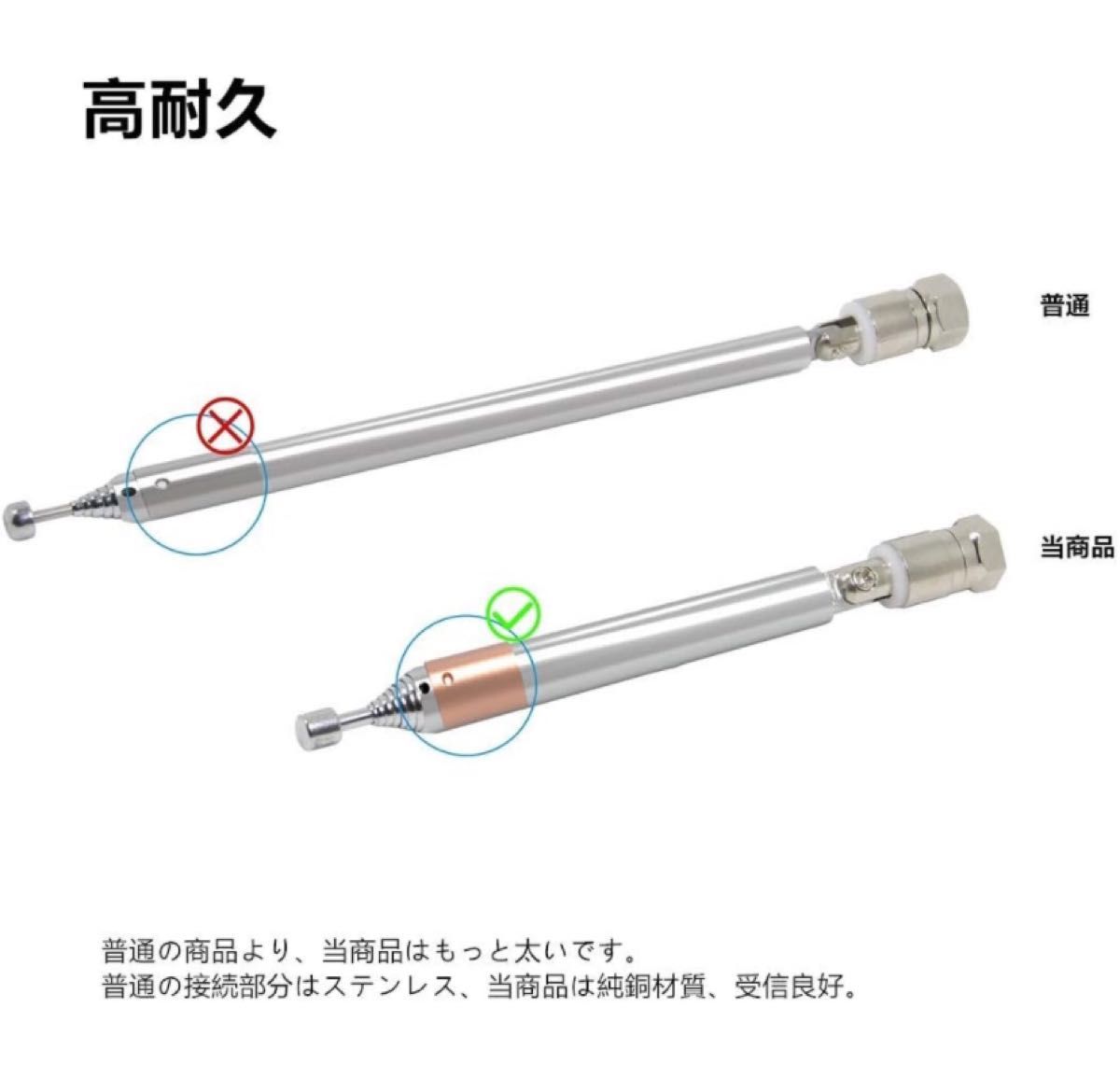 FMアンテナ ラジオアンテナ 伸縮アンテナ 10セクション ロッドアンテナ Fタイプ 75Ω PALオスメス wuernine 