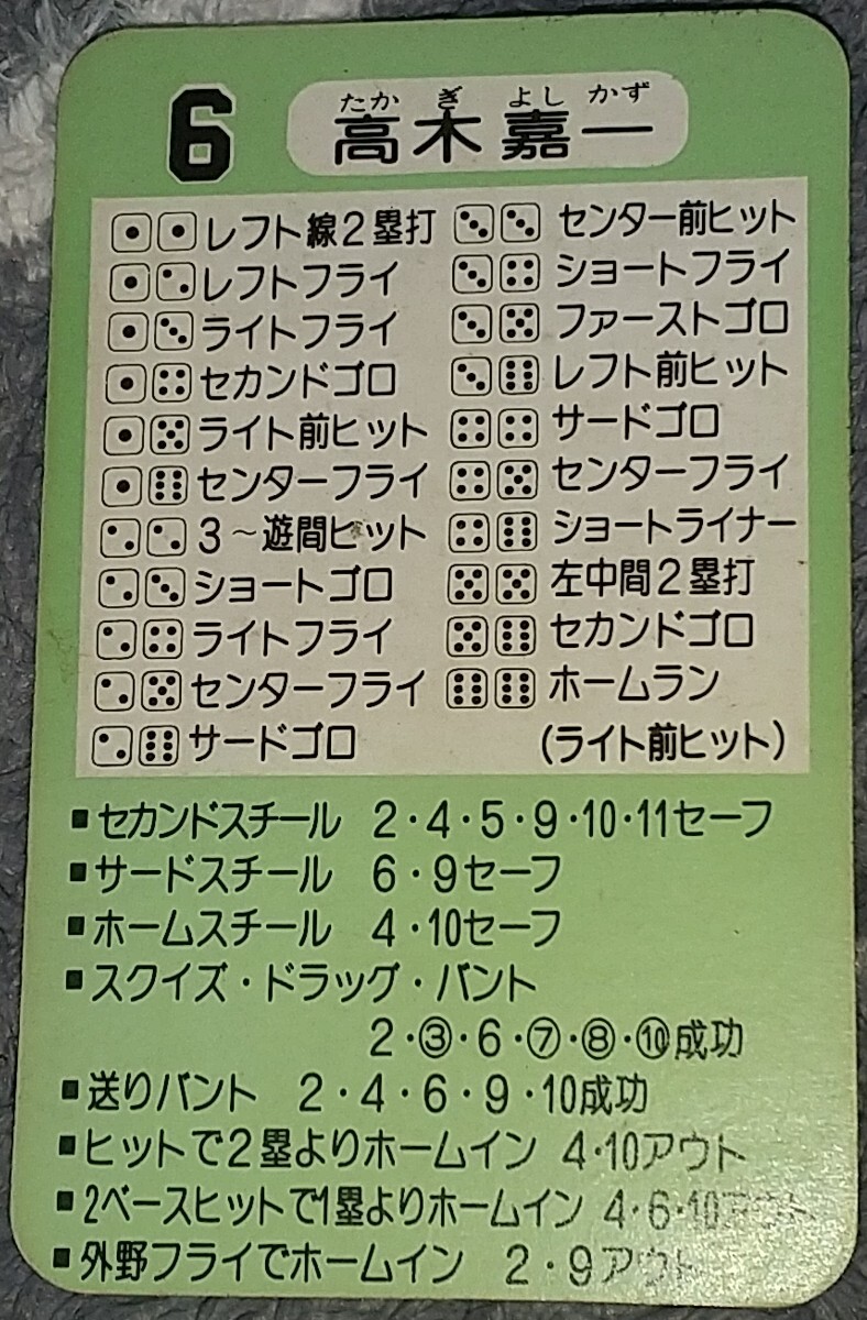 タカラプロ野球カードゲーム昭和５５年度横浜大洋ホエールズ 高木嘉一の画像2