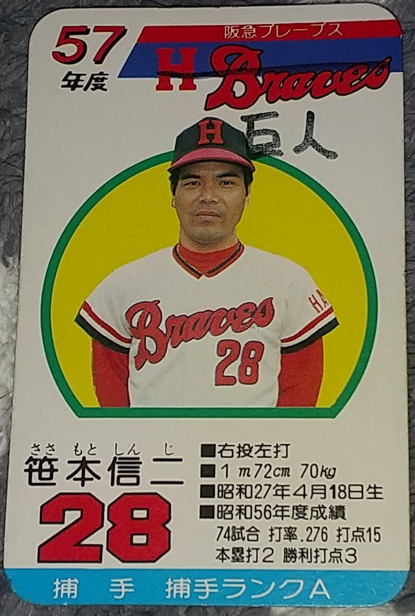 タカラプロ野球カードゲーム昭和５７年度阪急ブレーブス 笹本信二の画像1