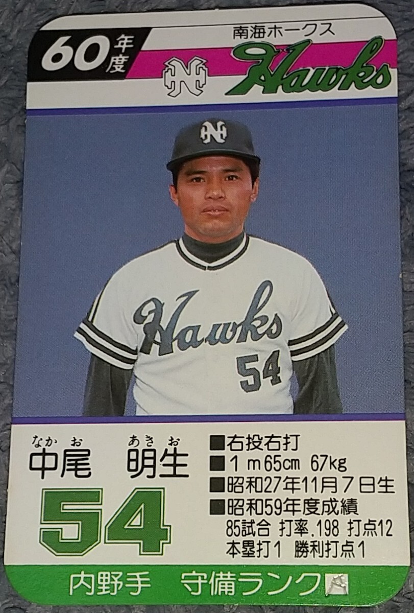 タカラプロ野球カードゲーム昭和６０年度南海ホークス 中尾明生の画像1