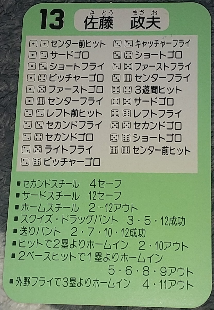 タカラプロ野球カードゲーム昭和５９年度横浜大洋ホエールズ 佐藤政夫の画像2