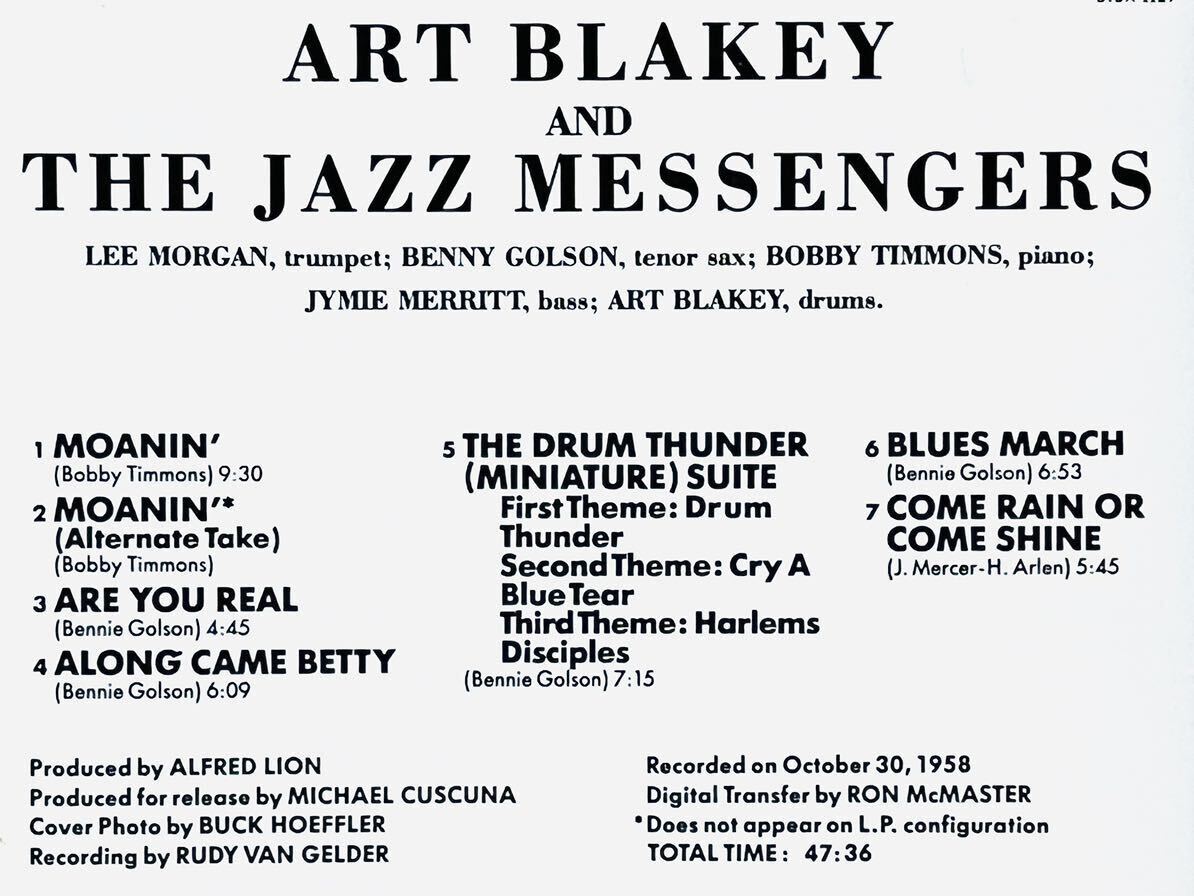 ART BLAKEY and THE JAZZ MESSENGERS／MOANIN'／MANHATTAN RECORDS (BLUE NOTE) CDP 7 46516 2／米盤CD／アート・ブレイキー／中古盤の画像4
