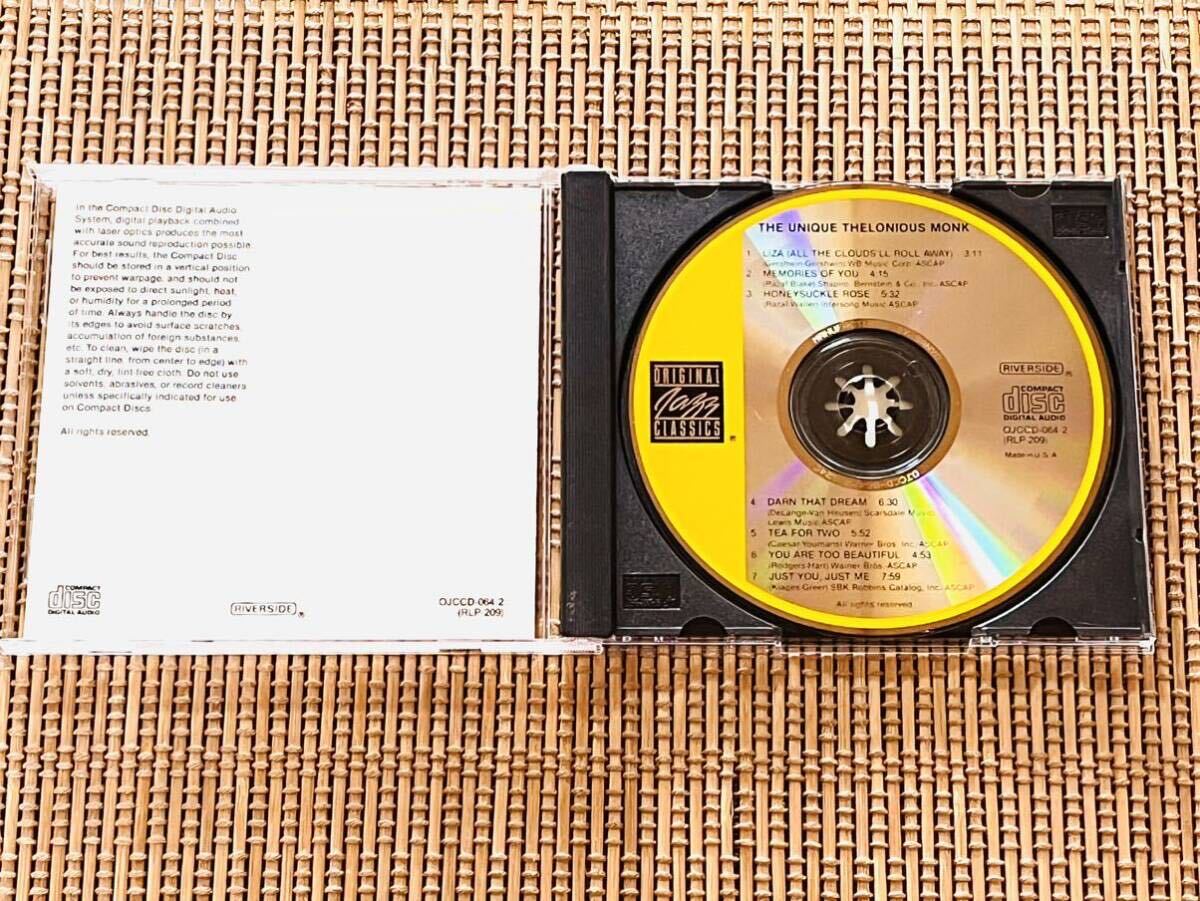 THELONIOUS MONK／THE UNIQUE／FANTASY (RIVERSIDE) OJCCD-064-2／米盤CD／セロニアス・モンク／中古盤の画像3