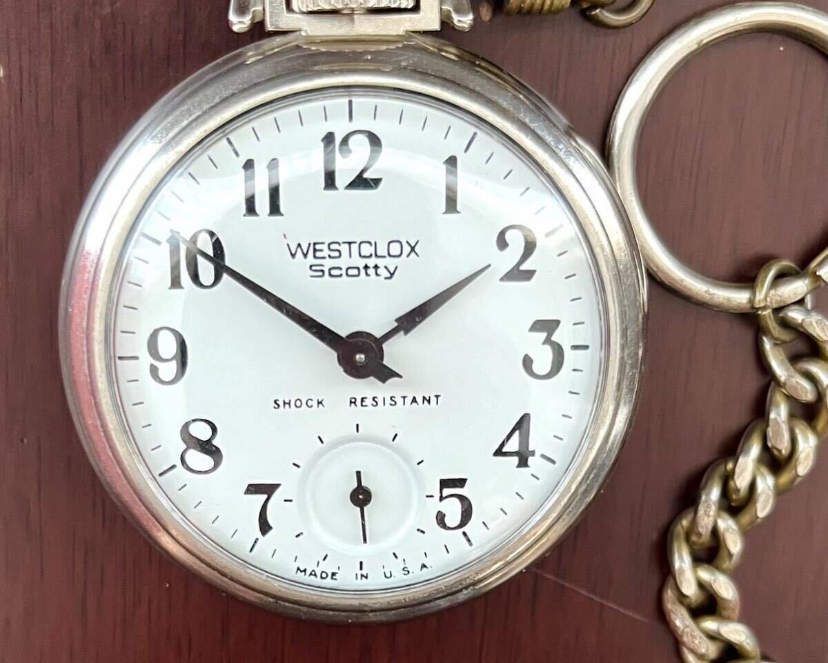 希少 懐中時計 【アメリカ製 WESTCLOX Scotty ウェストクロックス スコッティ/手巻き式 スモセコ】稼働品 の画像2