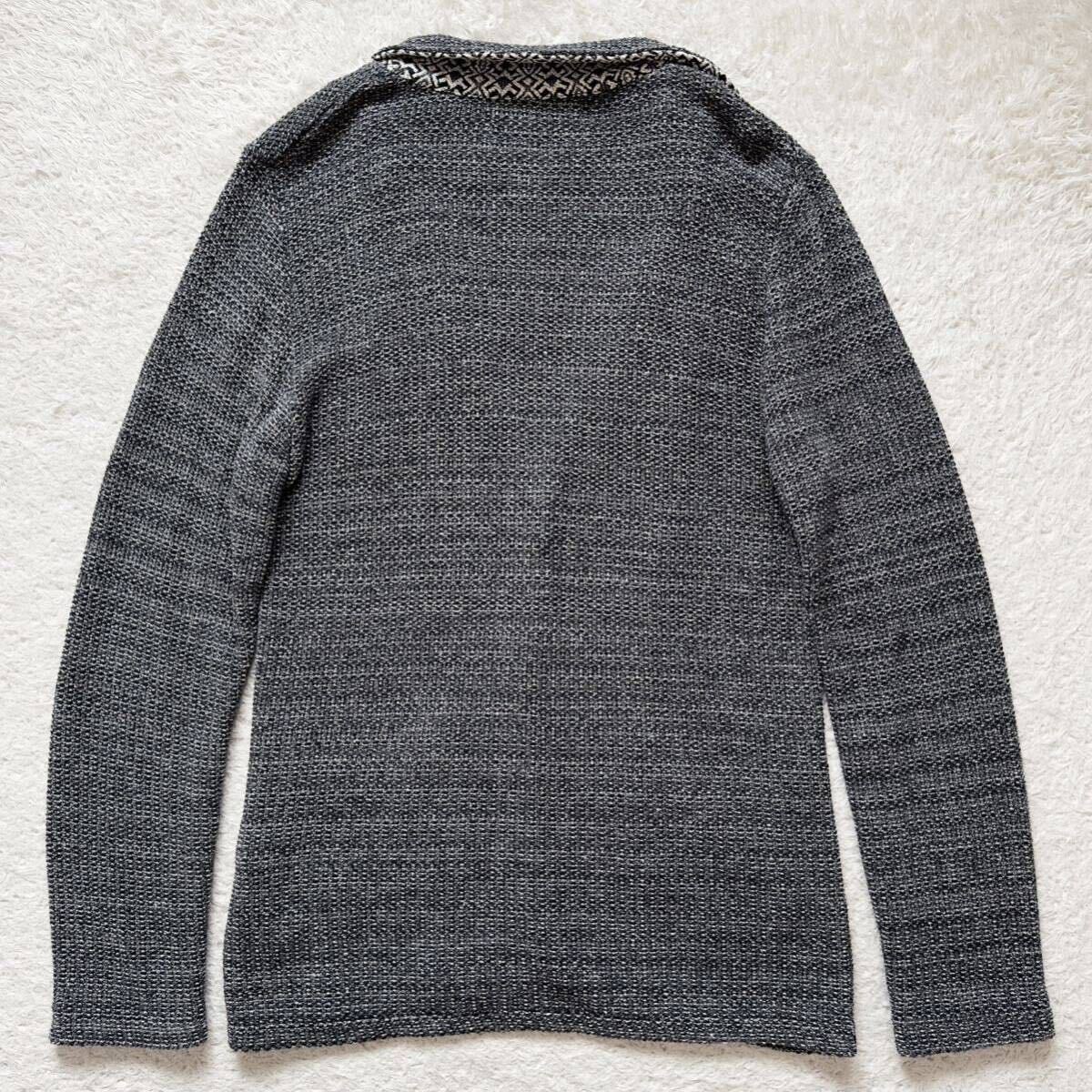 ザラマン【紳士のお洒落】ZARA MAN テーラード アンコン ニットジャケット メランジ コットン 刻印ボタン グレー L_画像10