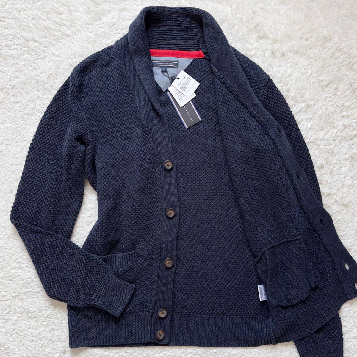  unused tag attaching / Tommy Hilfiger TOMMY HILFIGER summer knitted jacket cardigan shawl color linen100% flax navy navy blue M