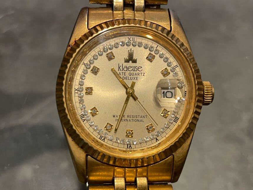 腕時計 クォーツ Klaeuse クロイゼ デラックス ゴールドカラー SK-100-C 文字盤金色 動作確認未実施 現状品_画像1
