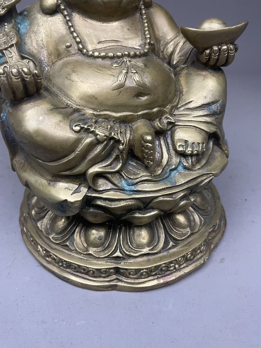鹿) 仏教美術 布袋像 座像 坐像 ブロンズ 銅器 銅製 インテリア 置物 中国美術 仏像 高さ20㎝ アンティーク 縁起物 2679g_画像6