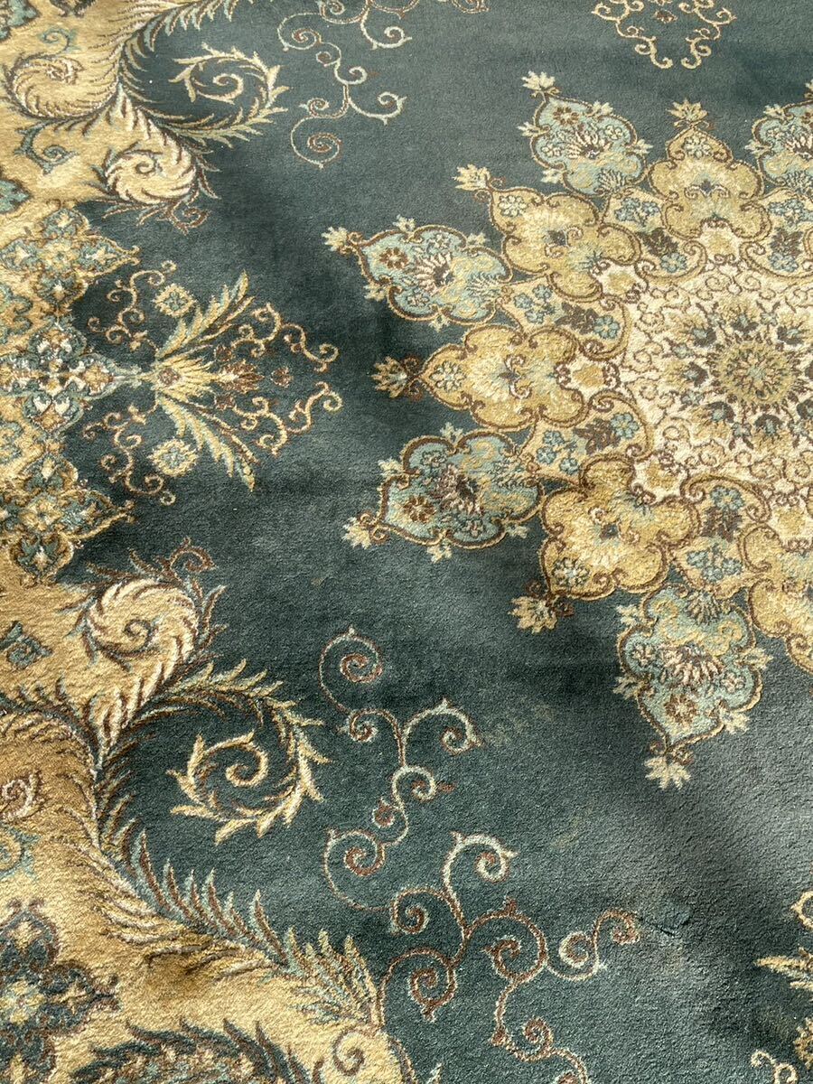 ペルシャ絨毯 手織り絨毯 最高級 緻密 カーペット 特大判337×255㎝ラグ ペルシャ絨毯 ウール シルク枠刺繍 ビンテージ豪華絢爛グリーン系の画像7