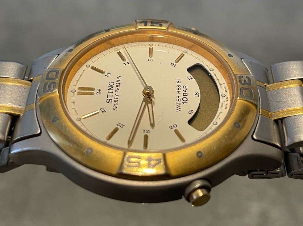 動作確認未実施 現状品 CASIO カシオ STING SPORTY VERSION STN-410W 白文字盤 ゴールド デジアナ メンズ クォーツ QUARTZ QZ 腕時計の画像3