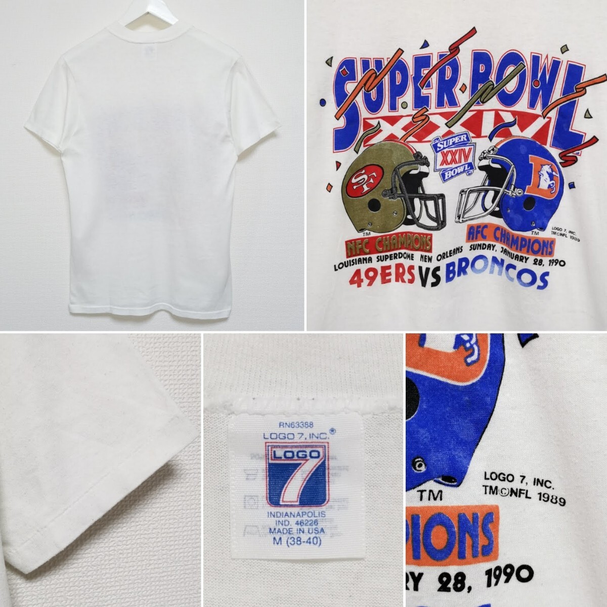 即決 M 80s 49ers vs Broncos Super Bowl Tシャツ LOGO7 NFL VINTAGE USA製_画像2