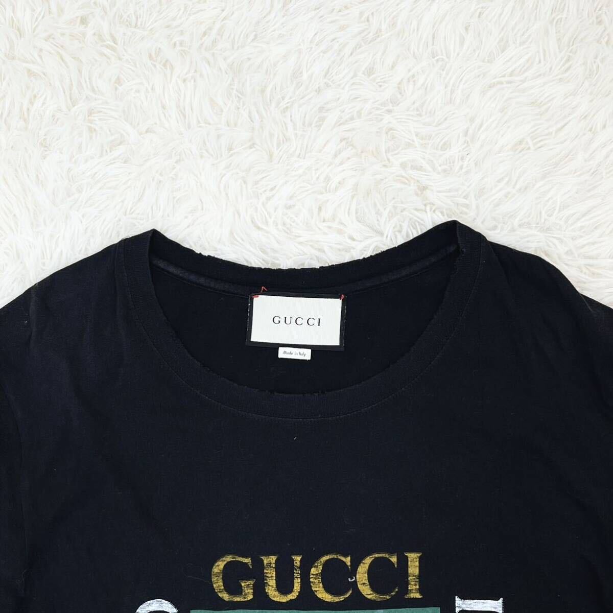 1円〜 現行 GUCCI グッチ Tシャツ 半袖 カットソー トップス ビックロゴ ダメージ加工 インターロッキング GG シェリーライン