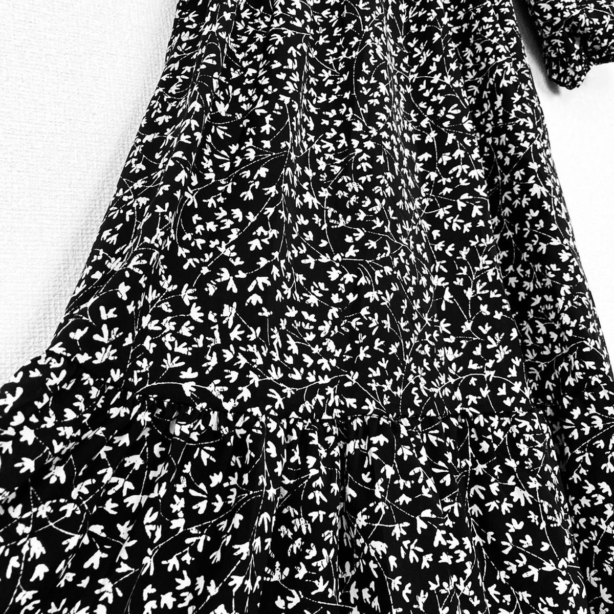 残りわずか Mレディース ワンピース ロング スカート 花柄 ペプラム 黒 ロングワンピース ドレス 大人可愛い