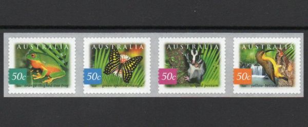 切手 J206 オーストラリア 動植物 カエル 蝶 昆虫 鳥 4V完(コイル・セルフ糊) 2003年発行 未使用の画像1