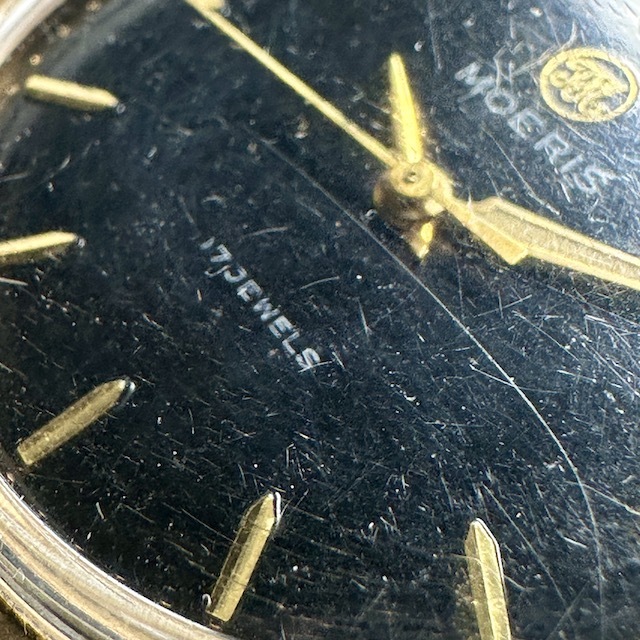 MOERIS Morris 17 stone black face Gold hand winding clock wristwatch man men's fashion antique junk 0