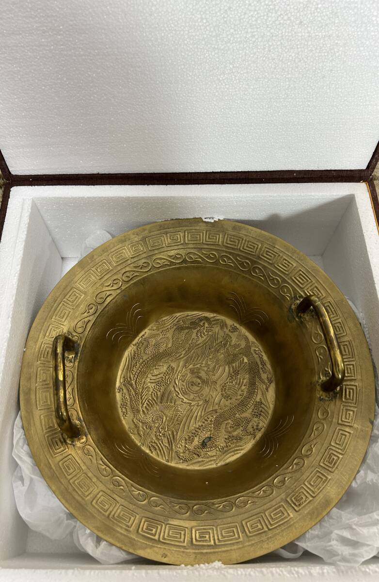 △中国古玩 龍紋 龍洗盤 龍洗鉢 真鍮 中国美術 中国楽器 風水の画像1