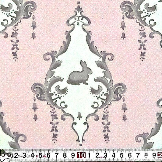 MO-3717 紋章の中のウサギ パステルピンク シーティング コットン USA_画像1
