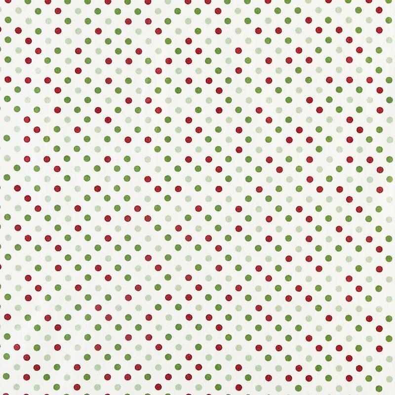 MO-4663 赤、緑 クリスマス・カラーの水玉 ホワイト コットンプリント生地_画像1