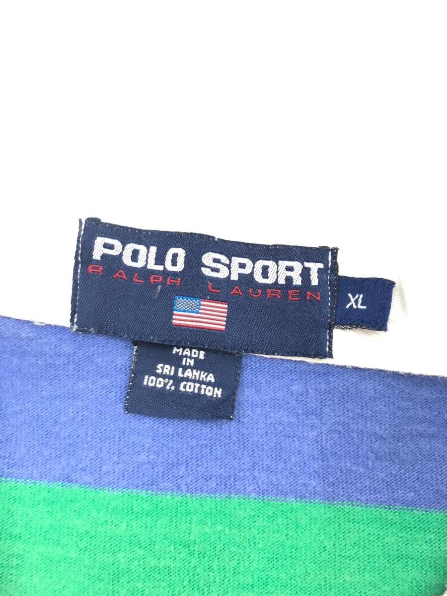 □POLO SPORT RALPH LAUREN ラガーシャツ XL 緑×青 ポロスポーツ ラルフローレン メンズ 複数落札同梱OK B240417-5の画像3