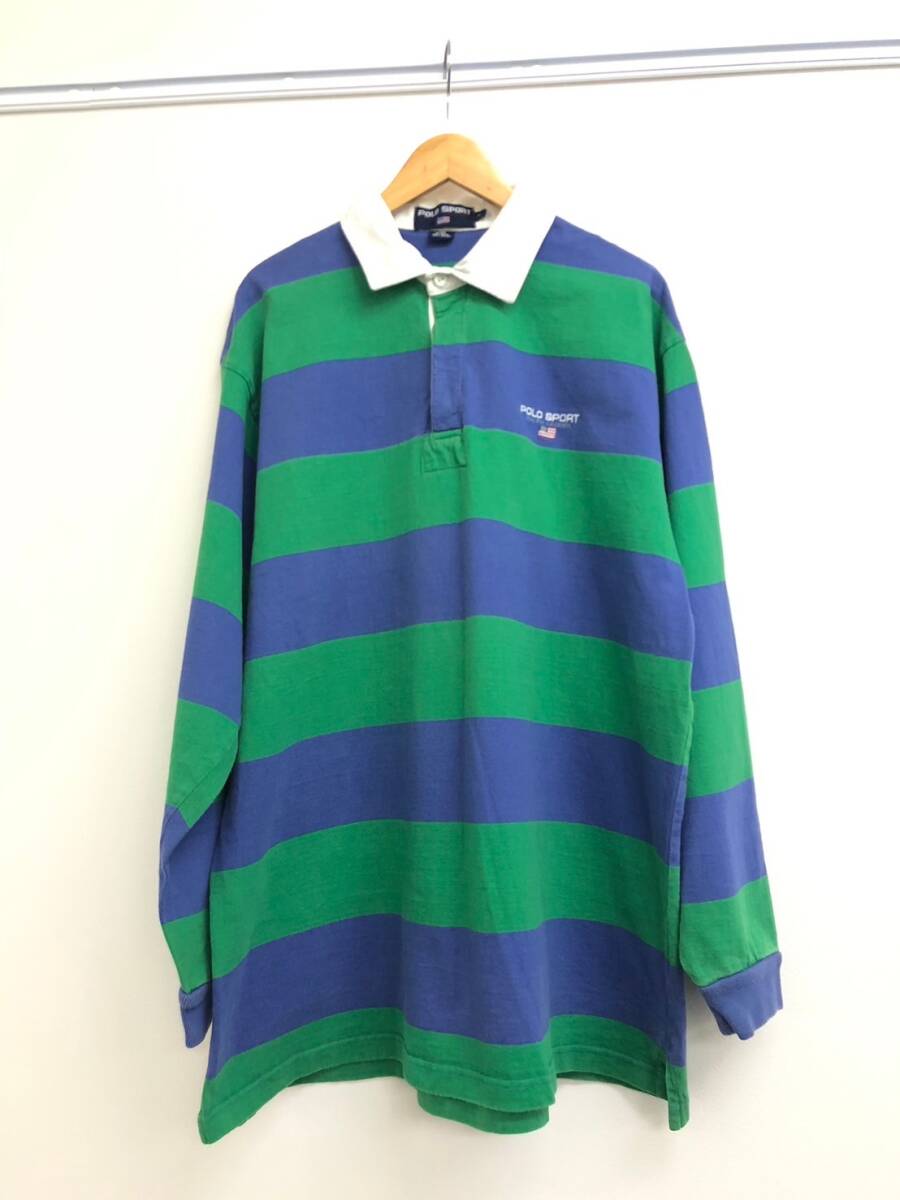 □POLO SPORT RALPH LAUREN ラガーシャツ XL 緑×青 ポロスポーツ ラルフローレン メンズ 複数落札同梱OK B240417-5の画像1