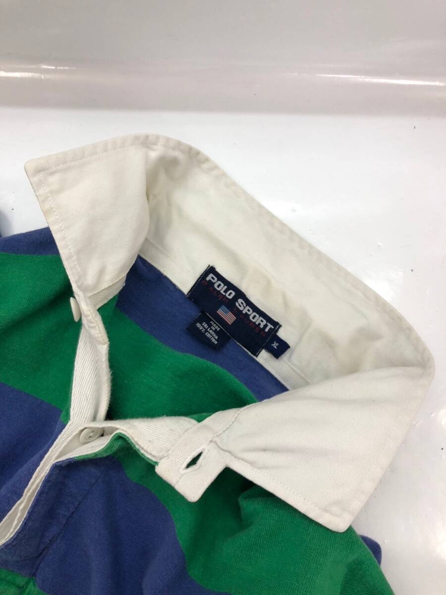 □POLO SPORT RALPH LAUREN ラガーシャツ XL 緑×青 ポロスポーツ ラルフローレン メンズ 複数落札同梱OK B240417-5の画像4