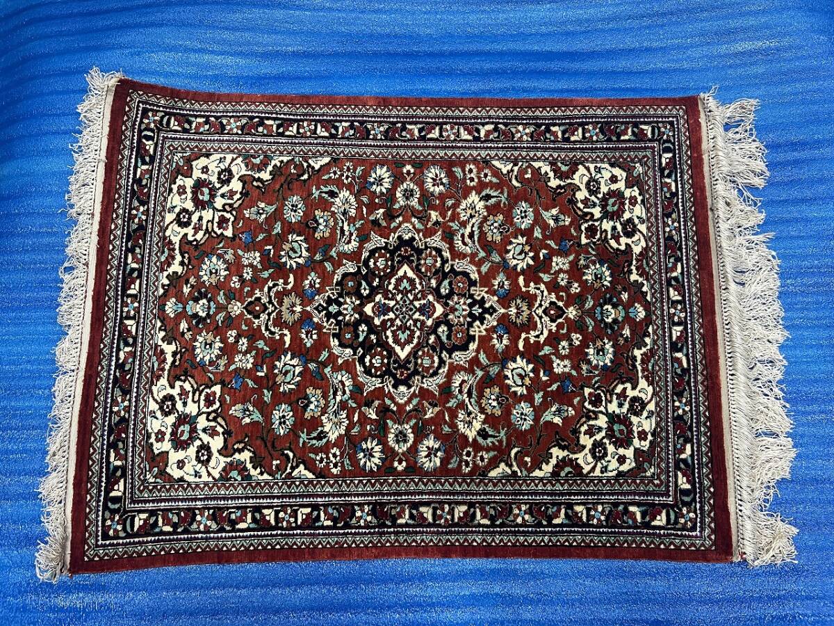 ★☆　Handknotted Persian Carpet ペルシャ絨毯 77×59cm 玄関マットサイズ GHOM used　☆★_画像2