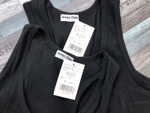  tag equipped!ARVORE PLANO men's rib tank top 2 point set set sale shape different large size LL black cotton 