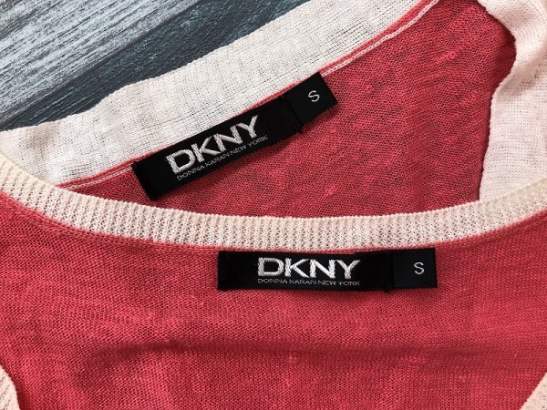 DKNY ダナキャラン レディース リネン アンサンブル ニット S サーモンピンク白_画像2