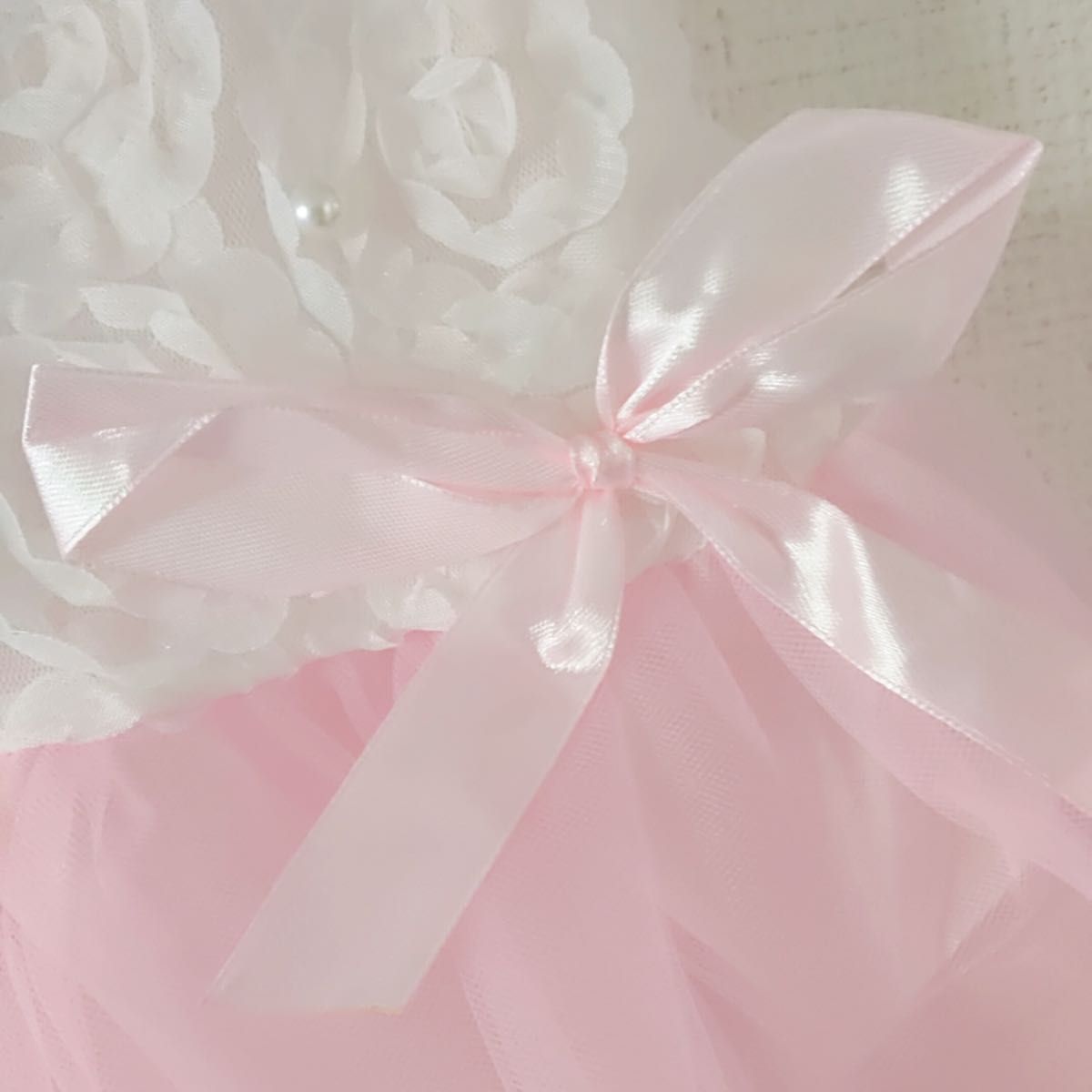 90cm ベビードレス ピンク チュール スカート レース パール 韓国子供服 花びら ワンピース キッズドレス 誕生日 女の子 