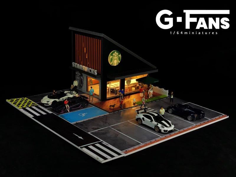 即納 G-FANS 1/64 スターバックス ジオラマ 点灯 組立式 駐車場付き 新品未開封の画像1