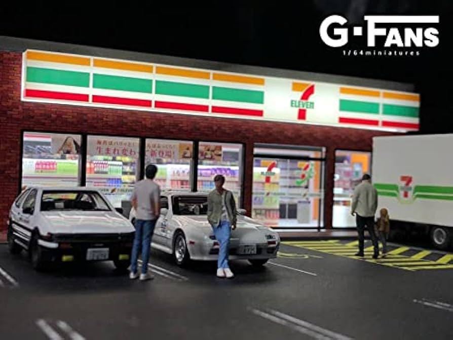 即納 G-FANS 1/64 セブンストア ジオラマ 点灯 組立式 駐車場付き ミニカー専用②の画像1