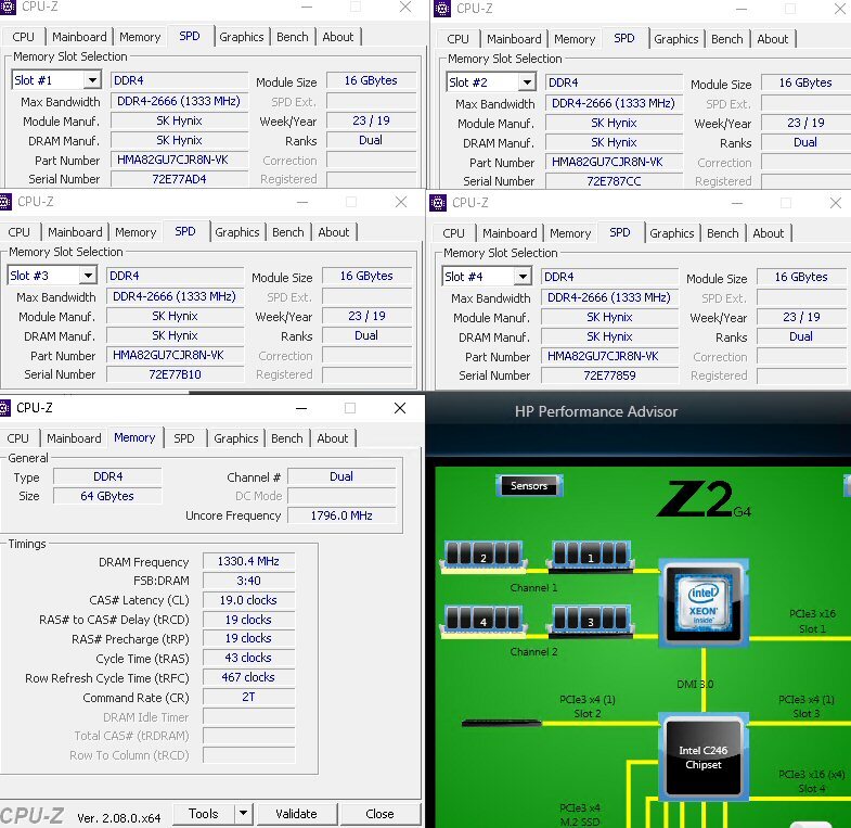 【ECC UDIMM】DDR4-2666、16GBの4枚セットで64GB、中古　SKhynix　 ECC Unbuffered　　Z2 G4で動作確認済み　1923-5_画像3