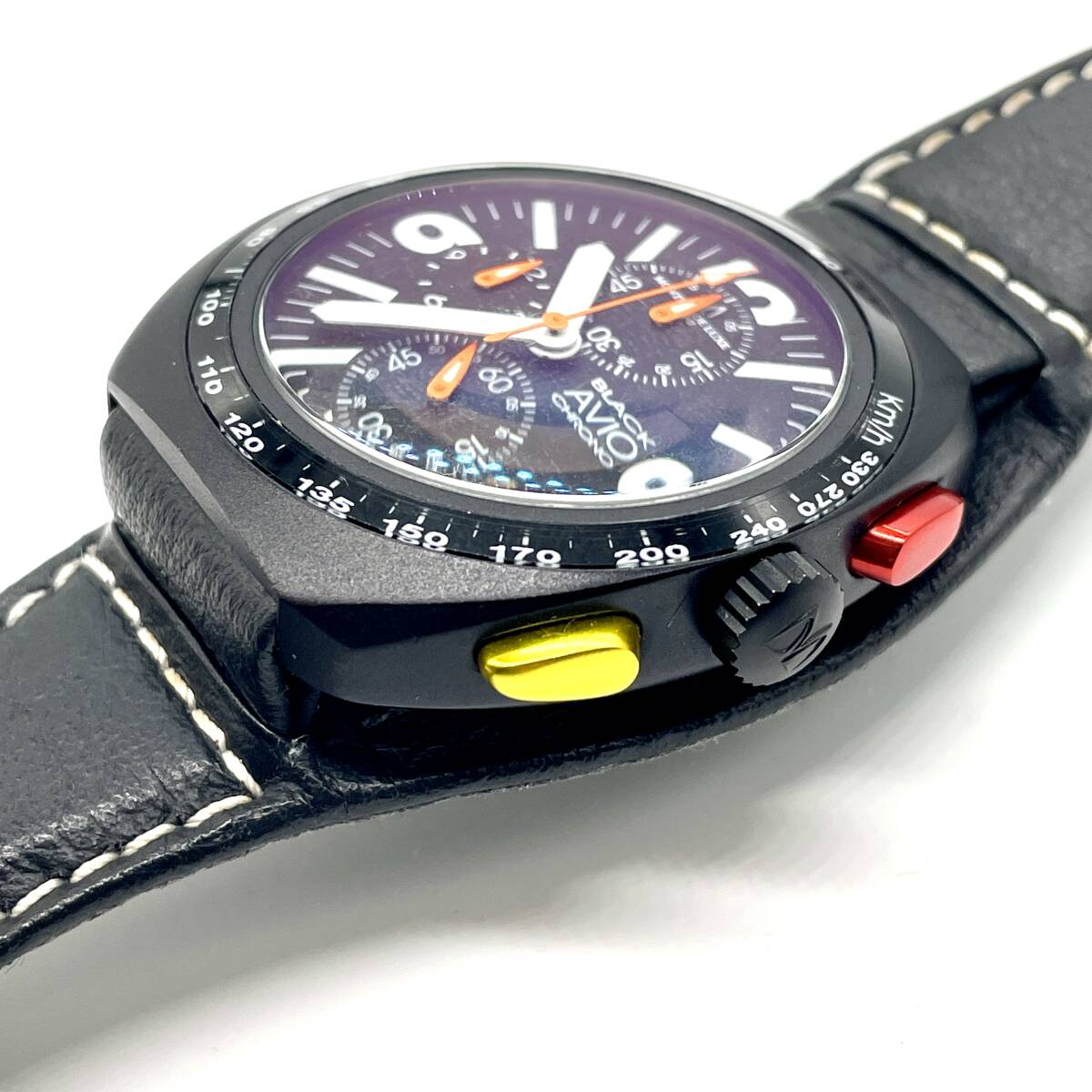 稼働品 希少 MONTRES DE LUXE MILANO モントレスデラックス BLACK AVIO CHRONO AV40CRG パイロット クォーツ 腕時計 クロノグラフ デイトの画像2